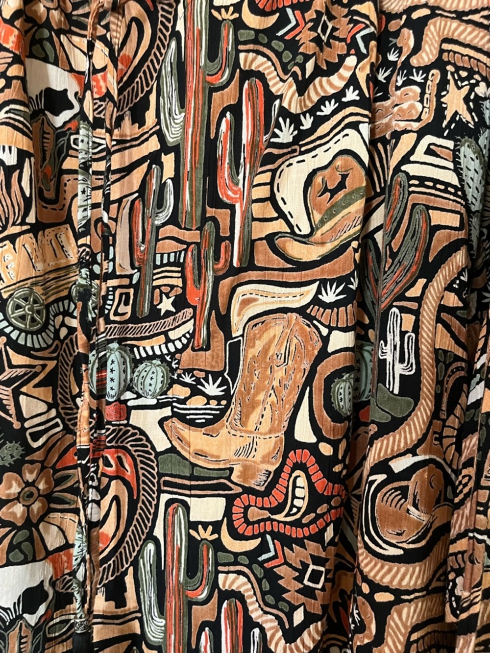 Western Boho Printed Tiered Pants & Top Set NEW. Unique Lattice Sheer Panels FUN - Picture 8 of 13